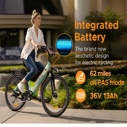 HillMiles MileCity1 250W 26" Electric Trekking Bike 468Wh City E-bike 36V 13Ah Battery