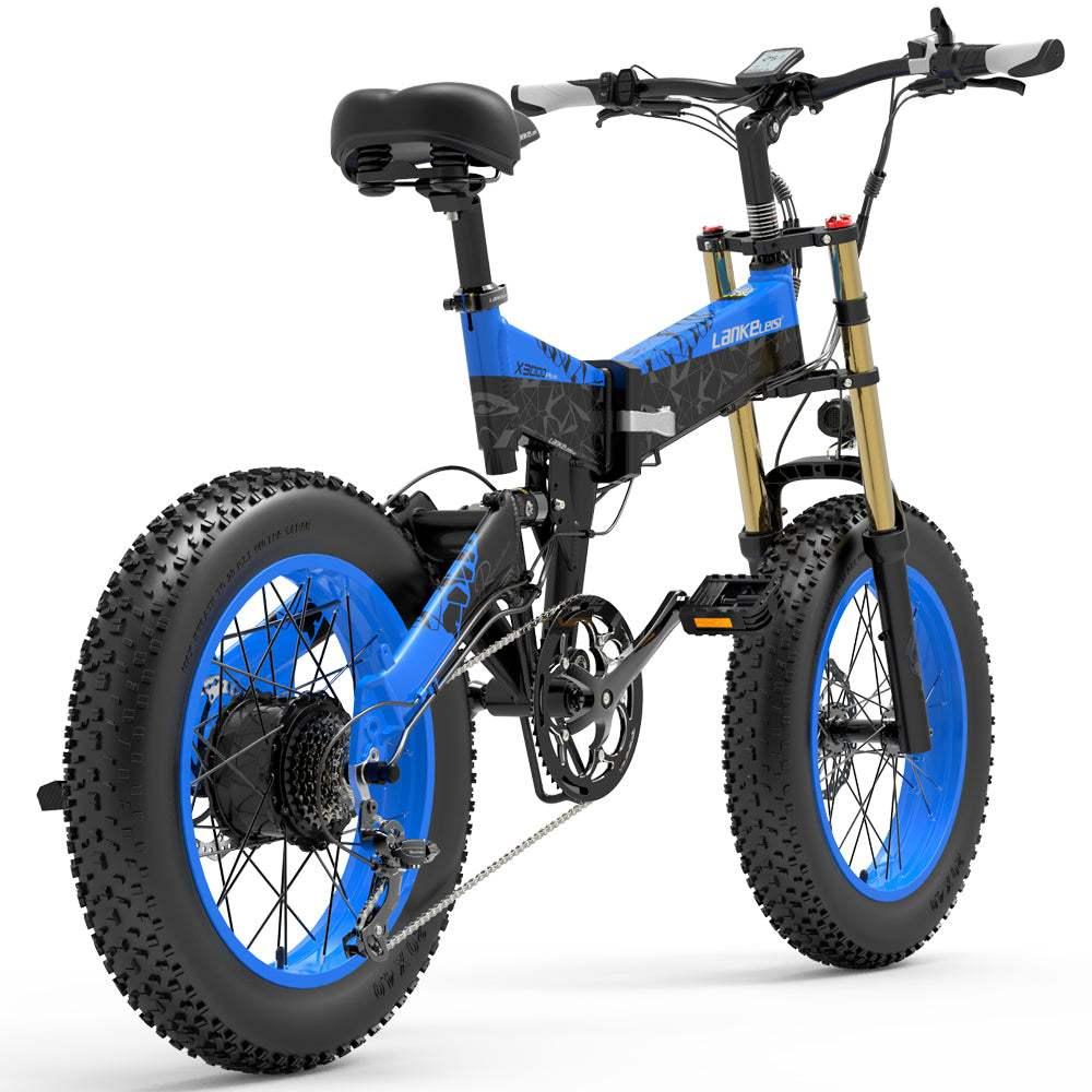 Lankeleisi X3000 Plus 1000W 20" Fat Bike Dual Crown Fork 17.5Ah Foldable E Mountain Bike EMTB - Buybestgear
