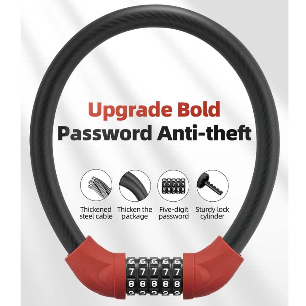 Vakole Bike Lock Steel Five-digit Code Anti-theft 1.72CM Bold Cable Password Lock - [Pre-Order]