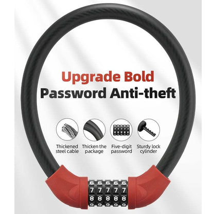 Vakole Bike Lock Steel Five-digit Code Anti-theft 1.72CM Bold Cable Password Lock - [Pre-Order]